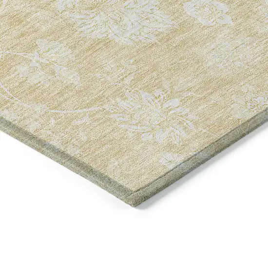 Yellow Wheat And Ivory Floral Washable Indoor Outdoor Area Rug Photo 5
