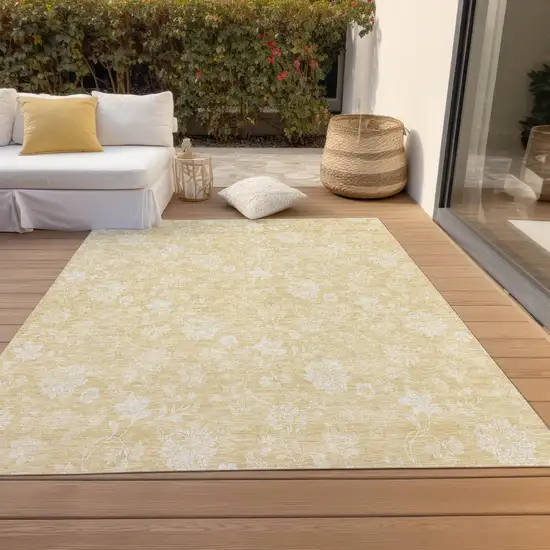 Yellow Wheat And Ivory Floral Washable Indoor Outdoor Area Rug Photo 8