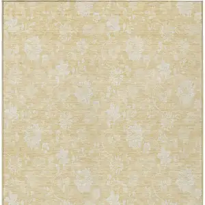 Photo of Yellow Wheat And Ivory Floral Washable Indoor Outdoor Area Rug