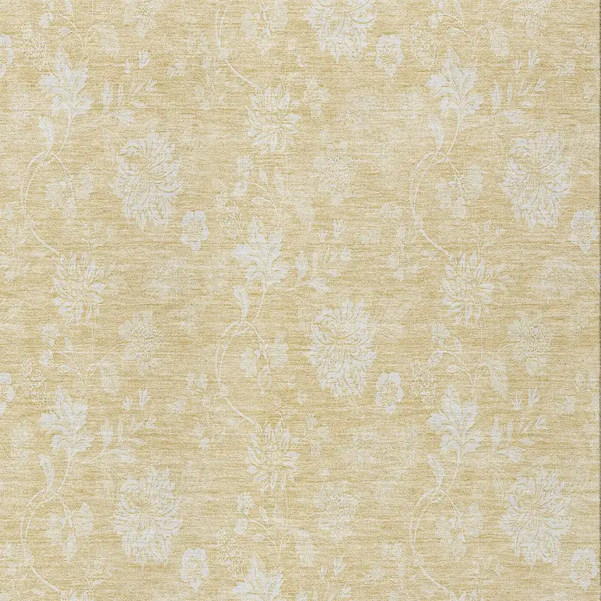 Yellow Wheat And Ivory Floral Washable Indoor Outdoor Area Rug Photo 5