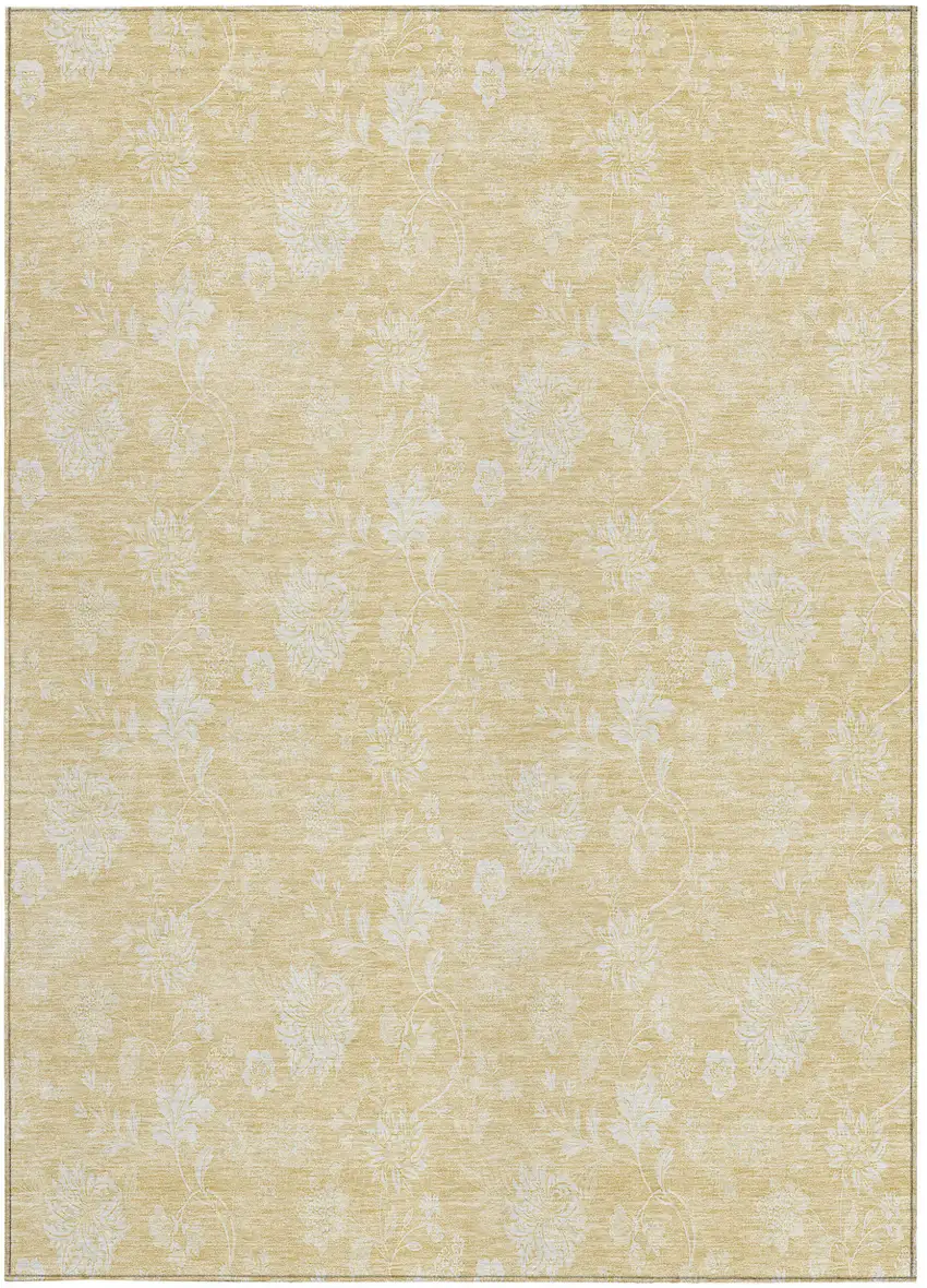 Yellow Wheat And Ivory Floral Washable Indoor Outdoor Area Rug Photo 6