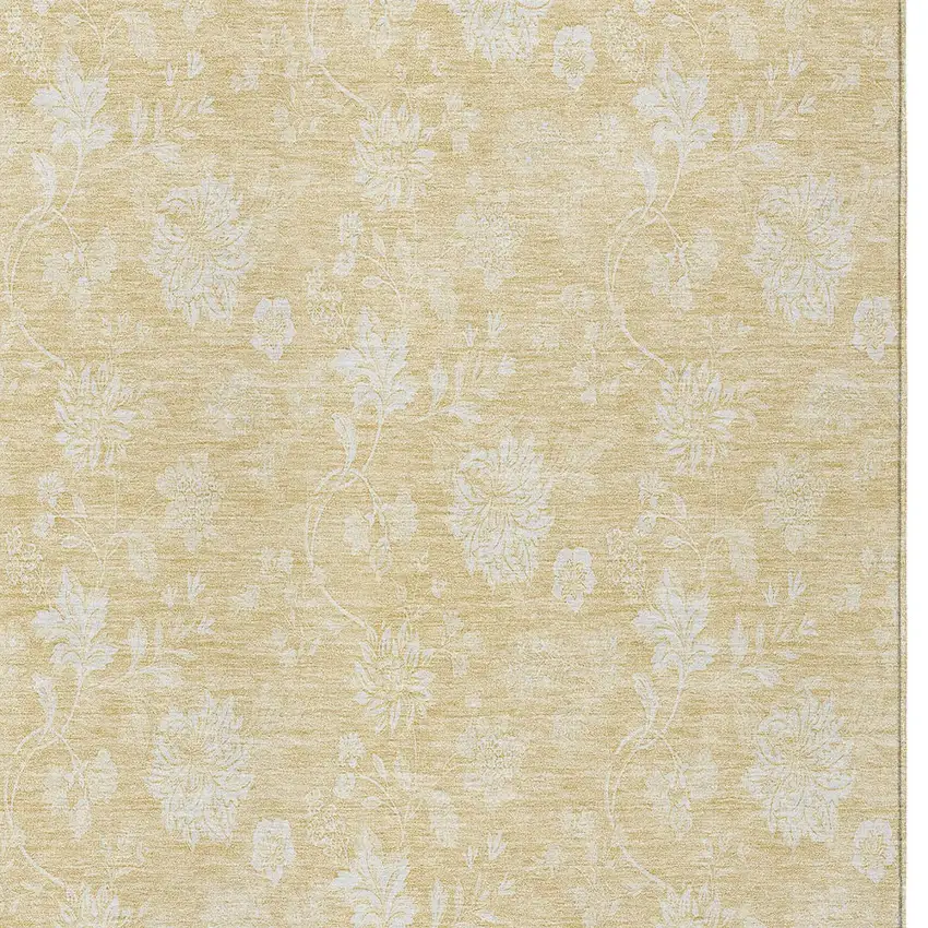 Yellow Wheat And Ivory Floral Washable Indoor Outdoor Area Rug Photo 5