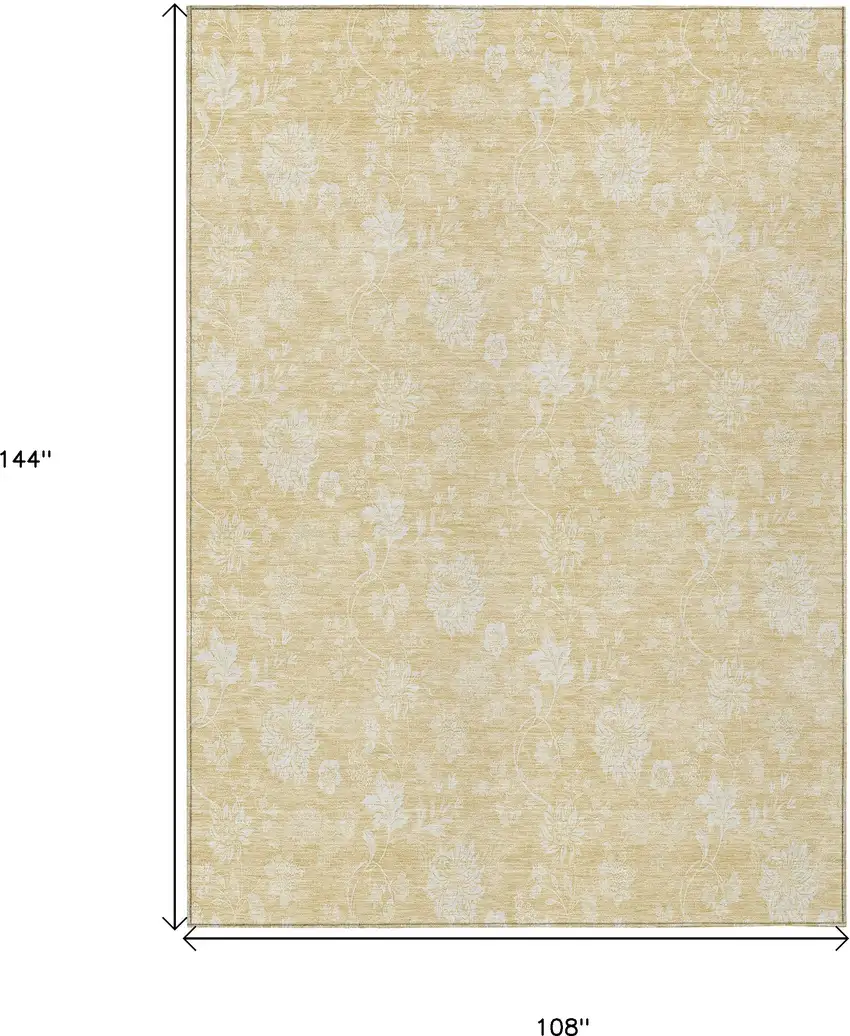 Yellow Wheat And Ivory Floral Washable Indoor Outdoor Area Rug Photo 3