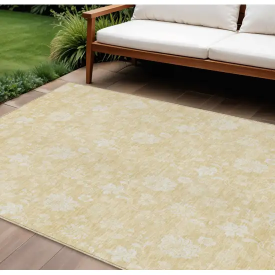 Yellow Wheat And Ivory Floral Washable Indoor Outdoor Area Rug Photo 1