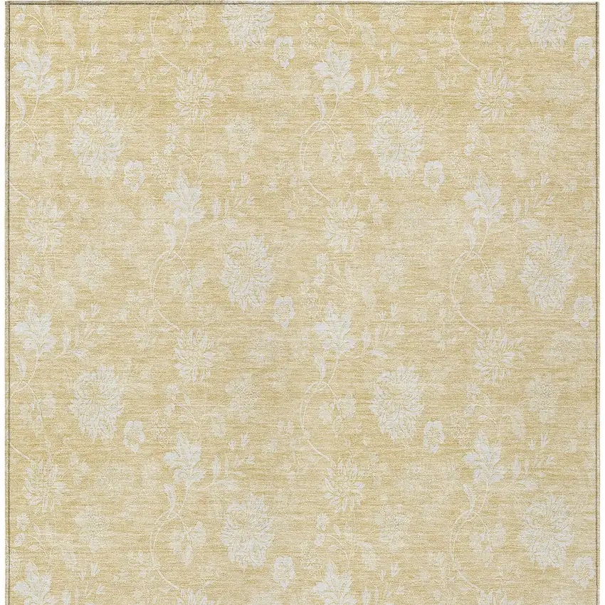 Yellow Wheat And Ivory Floral Washable Indoor Outdoor Area Rug Photo 6