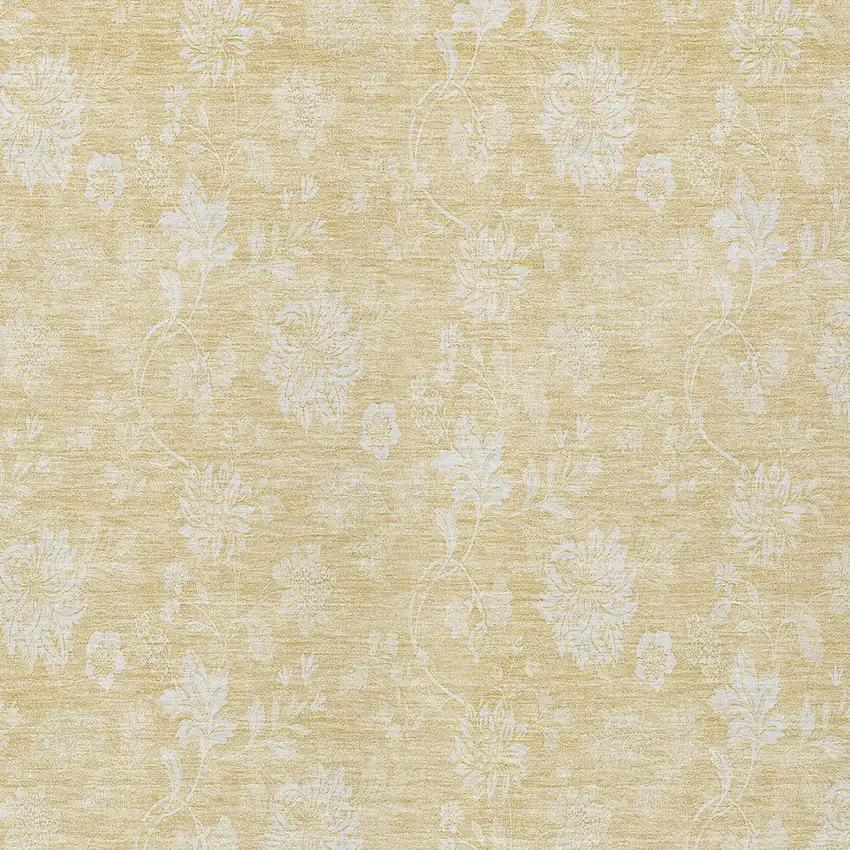 Yellow Wheat And Ivory Floral Washable Indoor Outdoor Area Rug Photo 5