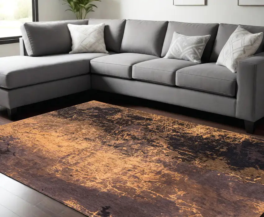Yellow and Brown Abstract Non Skid Area Rug Photo 1
