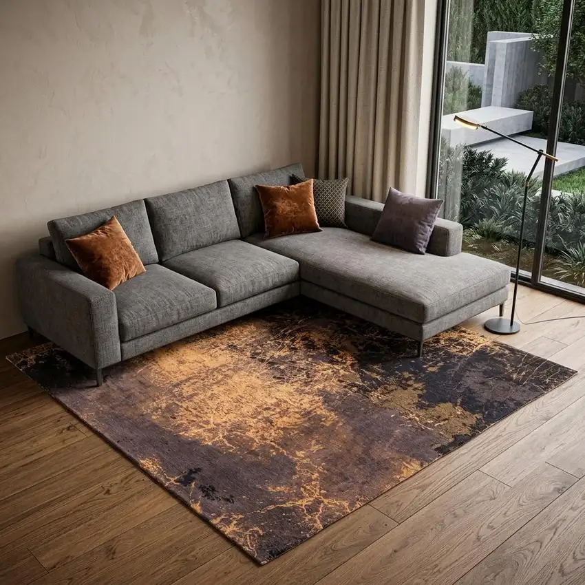 Yellow and Brown Abstract Non Skid Area Rug Photo 1