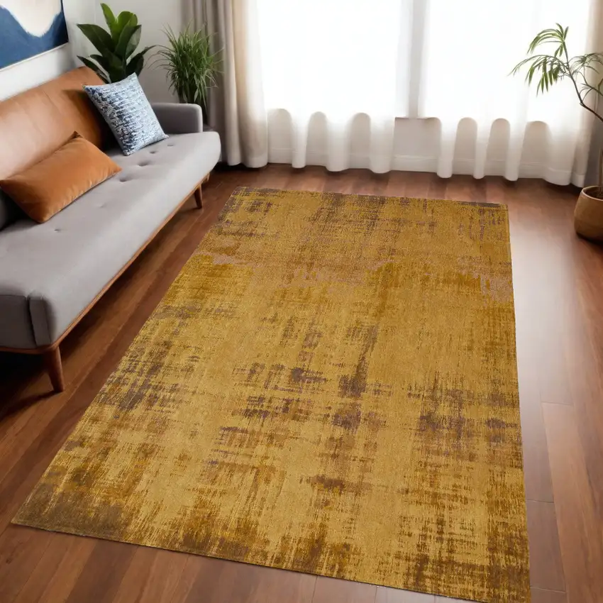Yellow and Brown Abstract Non Skid Area Rug Photo 1