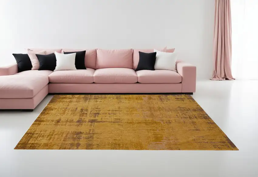 Yellow and Brown Abstract Non Skid Area Rug Photo 1