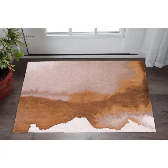 Yellow and Brown Abstract Non Skid Area Rug Photo 1