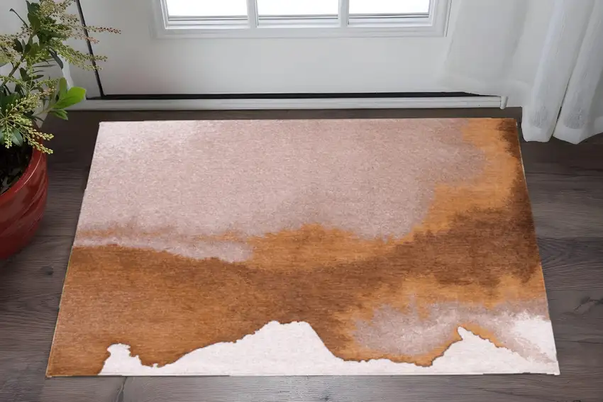 Yellow and Brown Abstract Non Skid Area Rug Photo 1