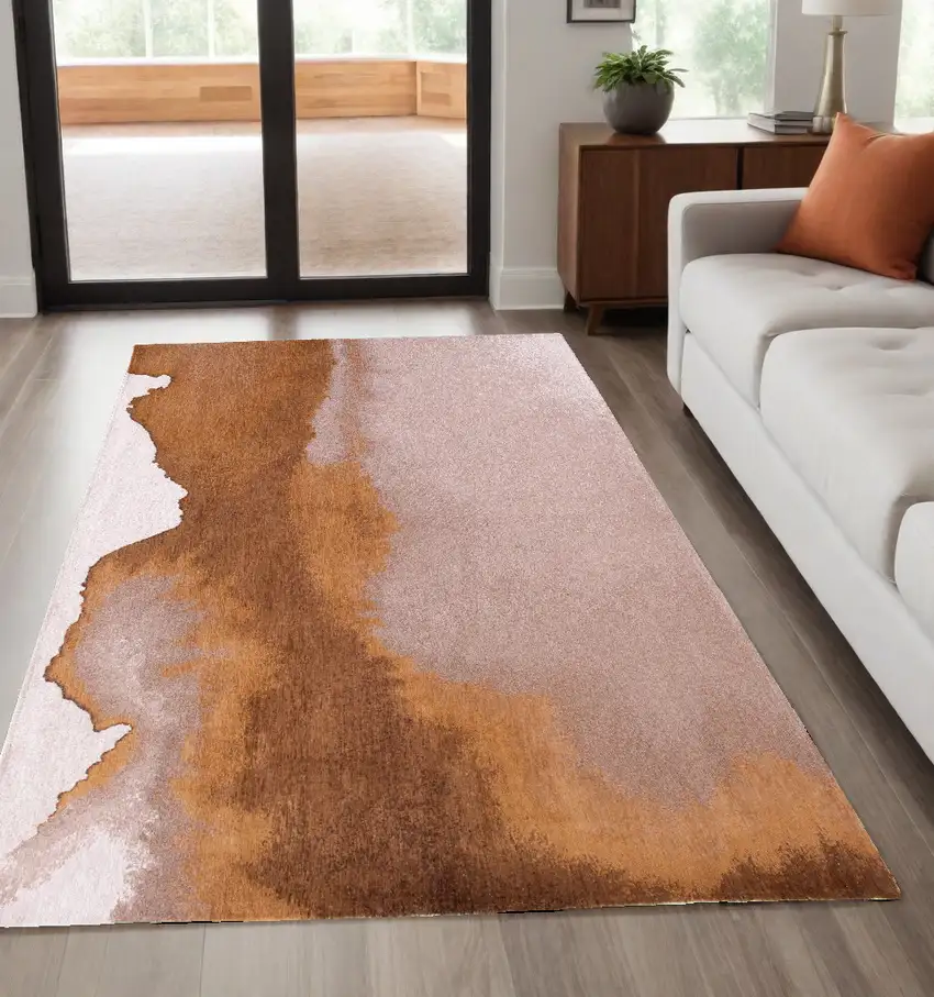Yellow and Brown Abstract Non Skid Area Rug Photo 1