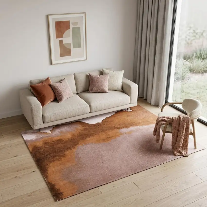 Yellow and Brown Abstract Non Skid Area Rug Photo 1