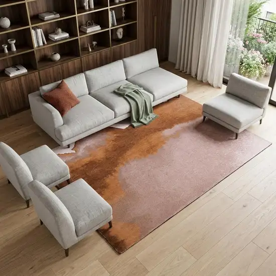 Yellow and Brown Abstract Non Skid Area Rug Photo 1
