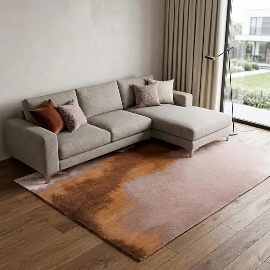 Yellow and Brown Abstract Non Skid Area Rug Photo 1