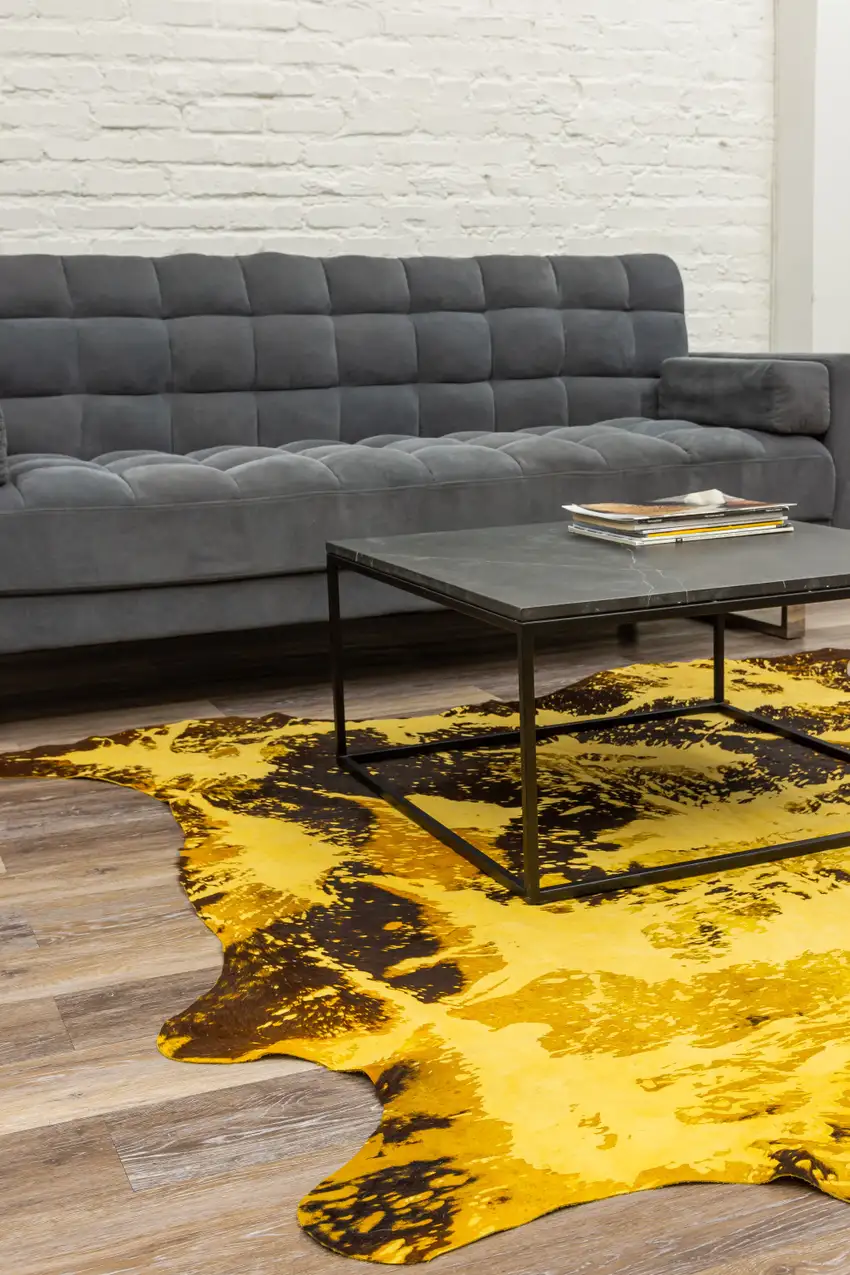 Yellow and Brown Cowhide Hand Knotted Area Rug Photo 6