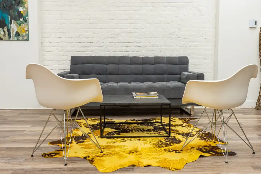 Yellow and Brown Cowhide Hand Knotted Area Rug Photo 7