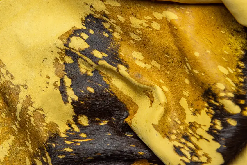 Yellow and Brown Cowhide Hand Knotted Area Rug Photo 3