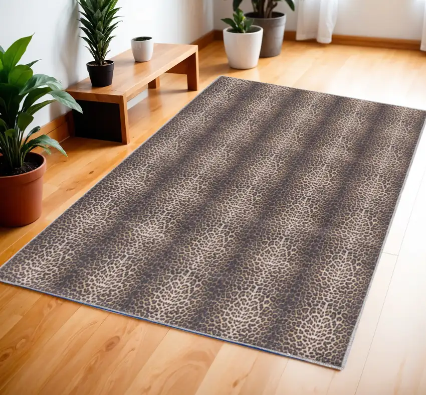Yellow and Brown Leopard Print Power Loom Washable Non Skid Area Rug Photo 1