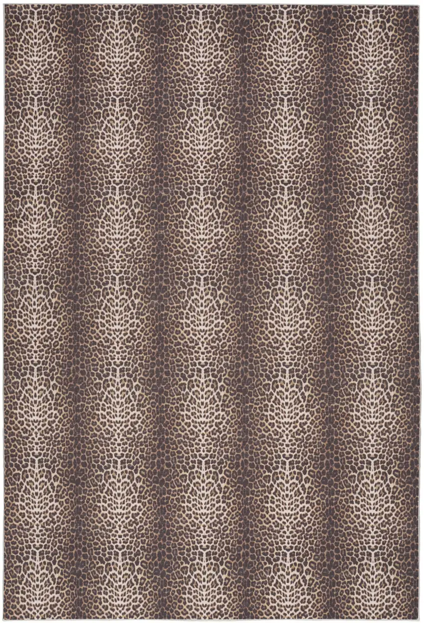 Yellow and Brown Leopard Print Power Loom Washable Non Skid Area Rug Photo 2
