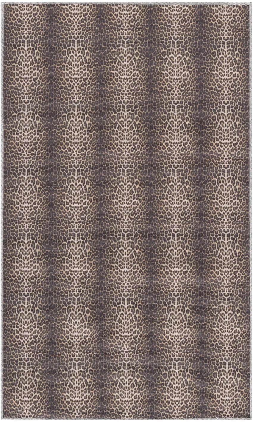 Yellow and Brown Leopard Print Power Loom Washable Non Skid Area Rug Photo 2