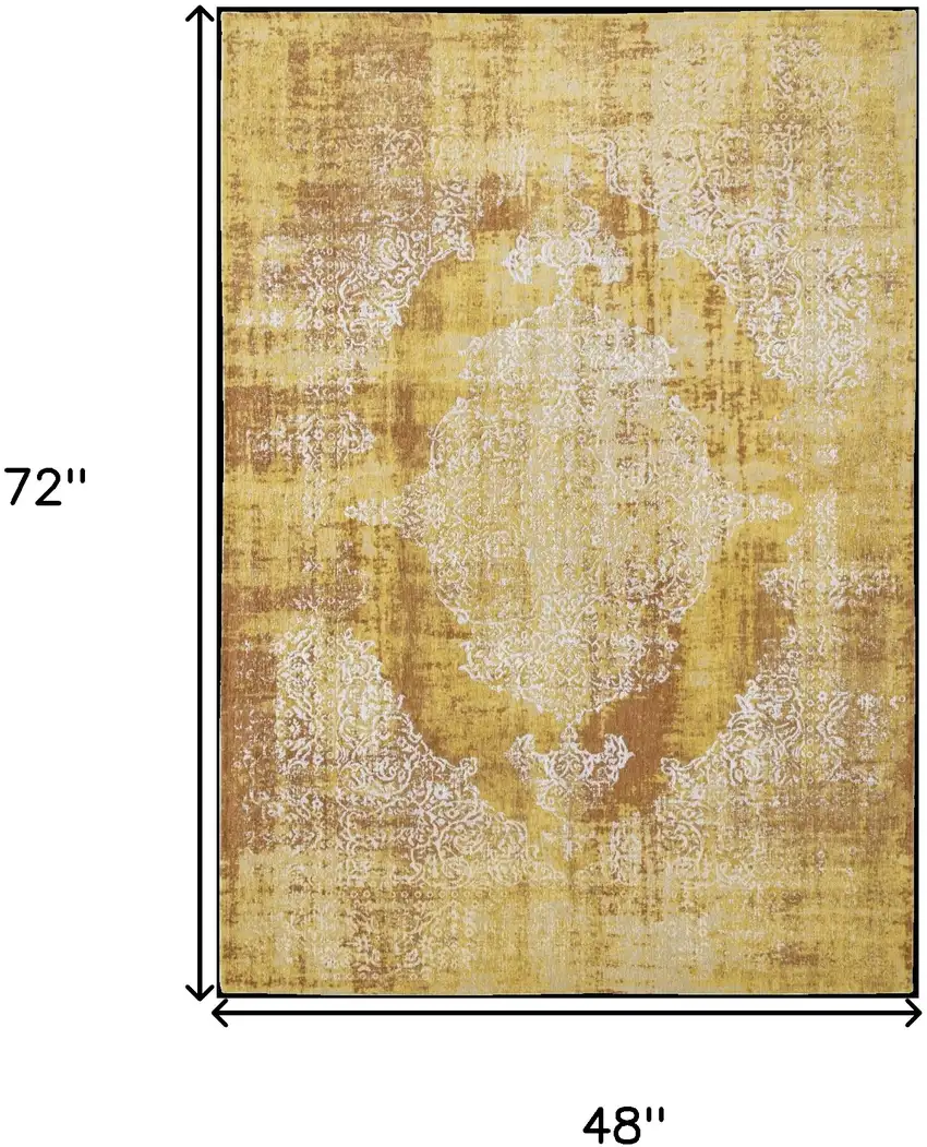 Yellow and Brown Oriental Non Skid Area Rug Photo 3