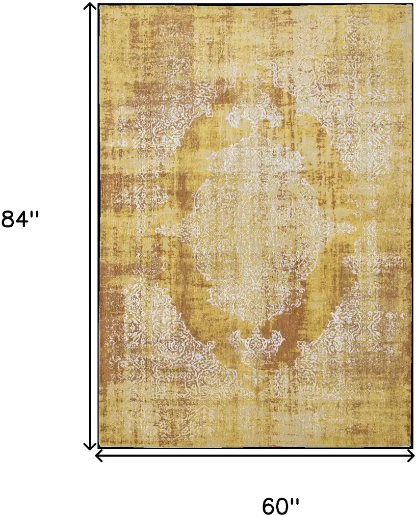 Yellow and Brown Oriental Non Skid Area Rug Photo 3