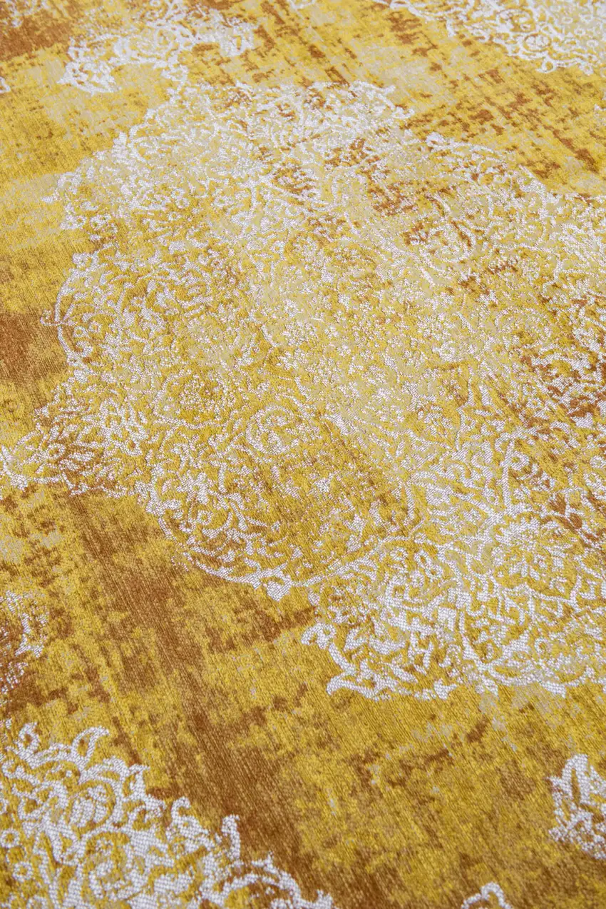 Yellow and Brown Oriental Non Skid Area Rug Photo 4
