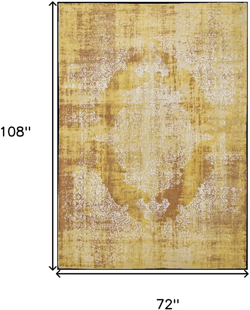 Yellow and Brown Oriental Non Skid Area Rug Photo 3