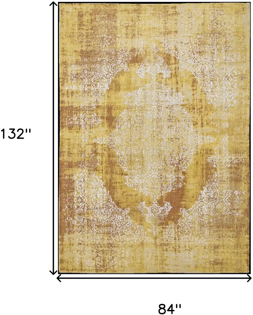 Yellow and Brown Oriental Non Skid Area Rug Photo 3