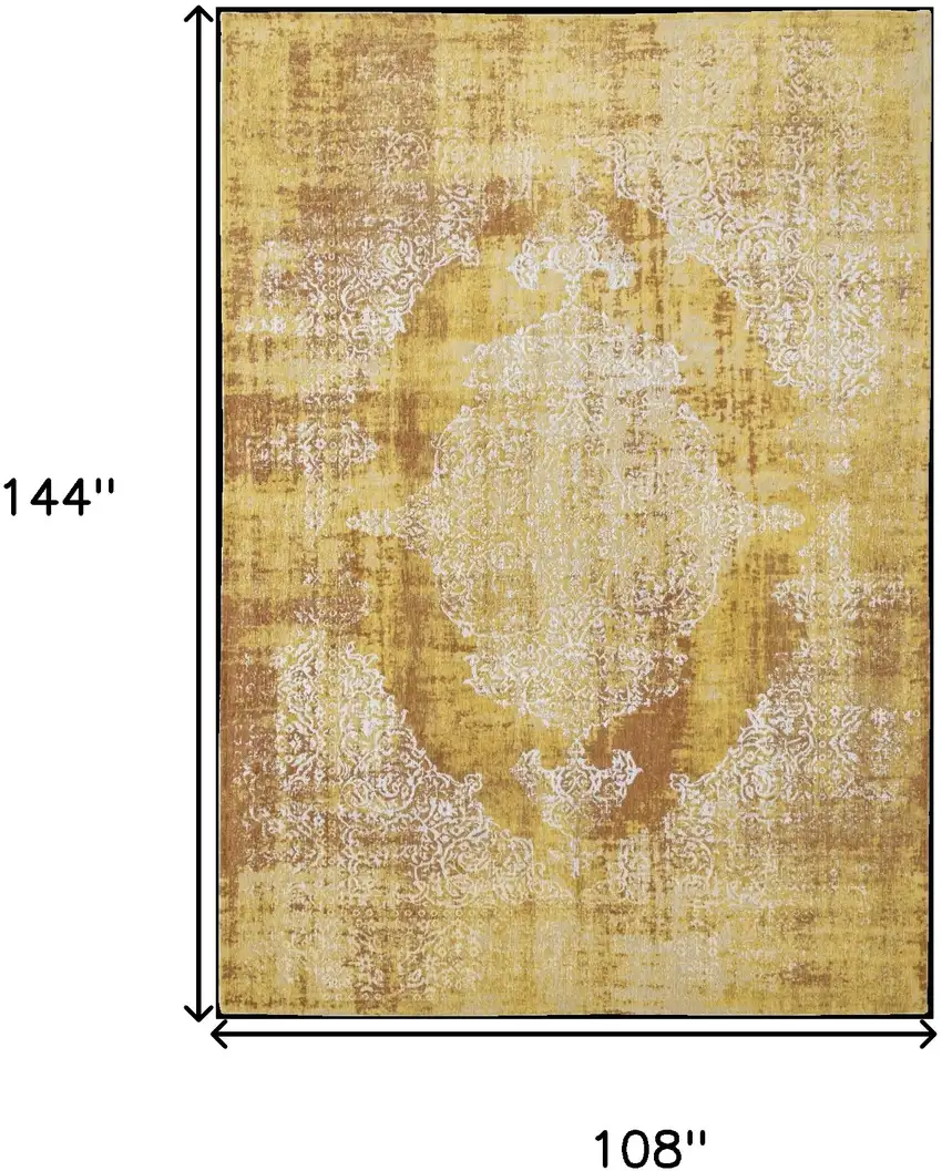 Yellow and Brown Oriental Non Skid Area Rug Photo 3