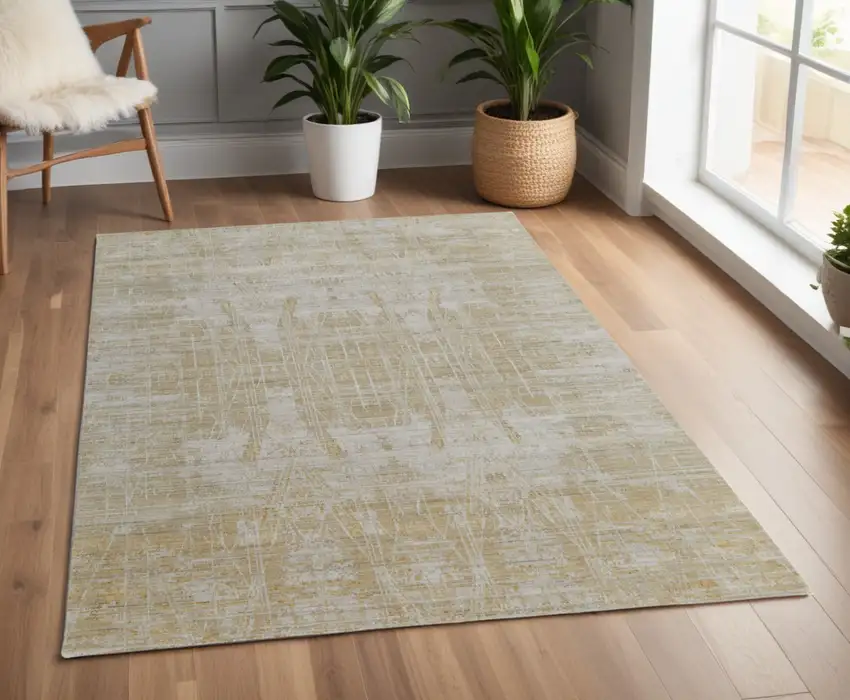 Yellow and Ivory Abstract Hand Woven Area Rug Photo 1