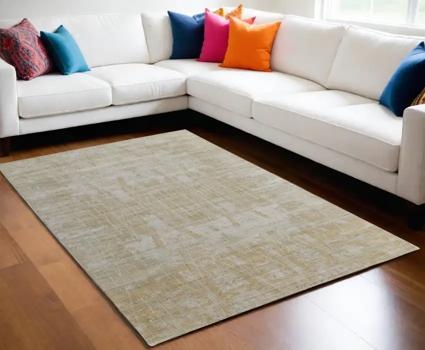 Yellow and Ivory Abstract Hand Woven Area Rug Photo 1