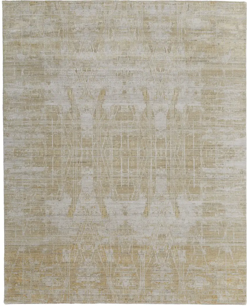 Yellow and Ivory Abstract Hand Woven Area Rug Photo 4