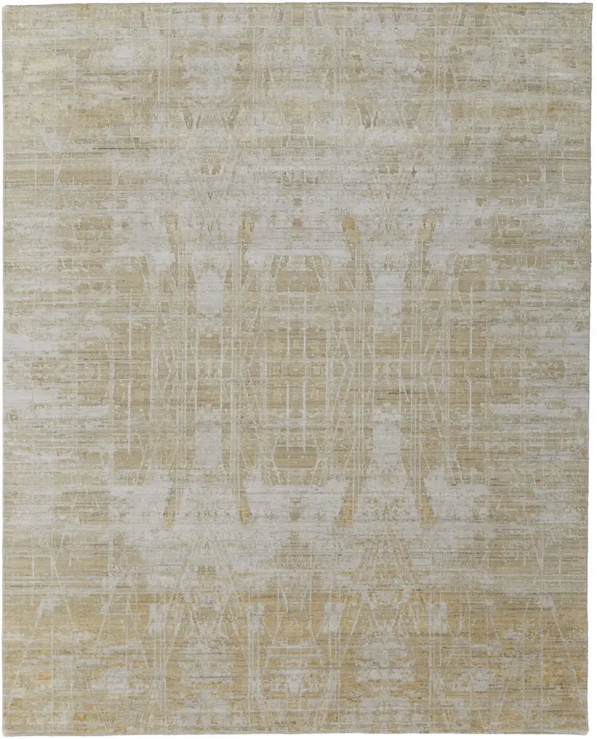 Yellow and Ivory Abstract Hand Woven Area Rug Photo 5