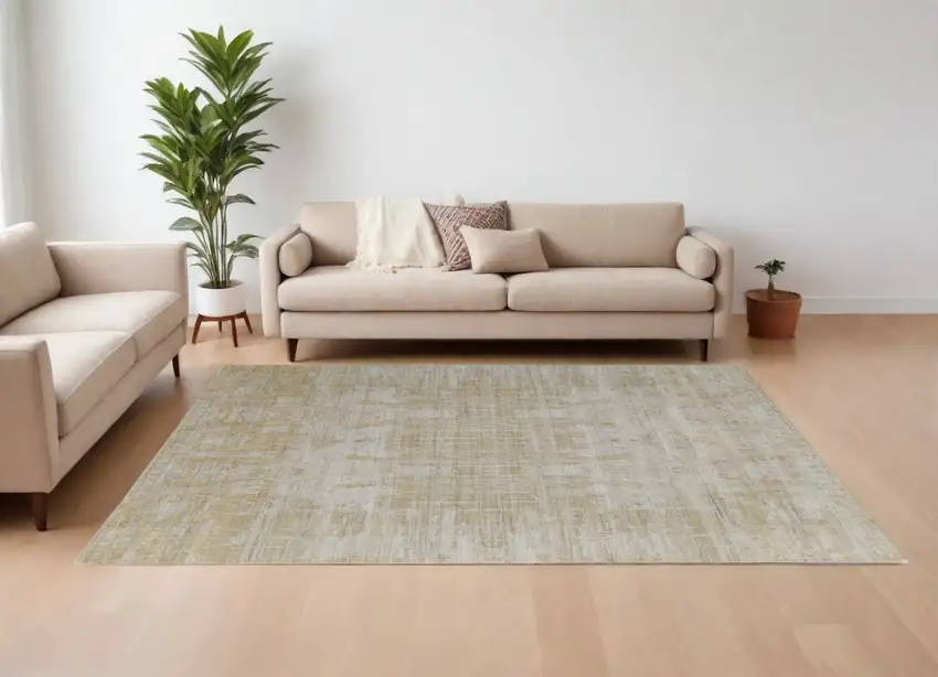 Yellow and Ivory Abstract Hand Woven Area Rug Photo 1
