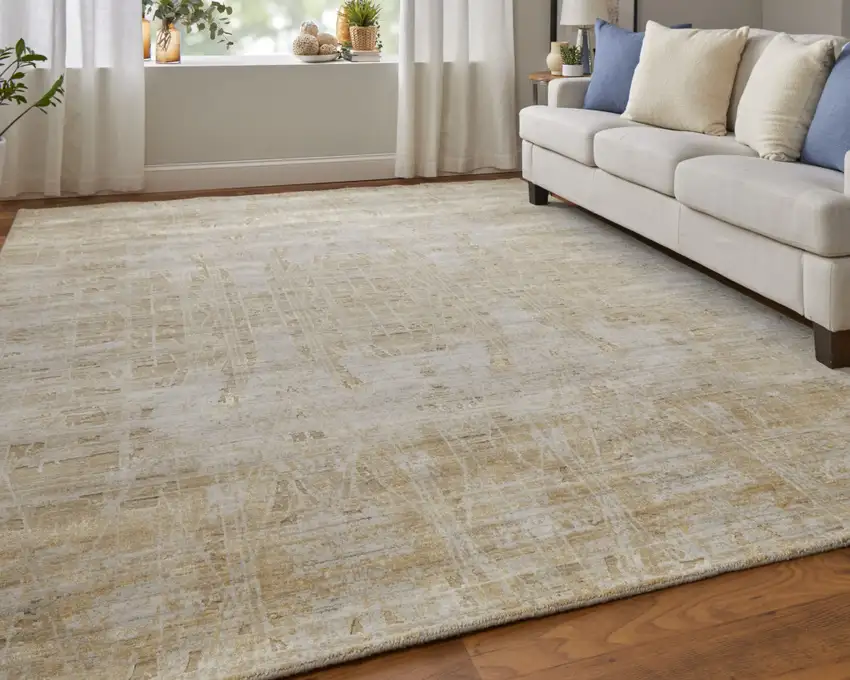 Yellow and Ivory Abstract Hand Woven Area Rug Photo 8