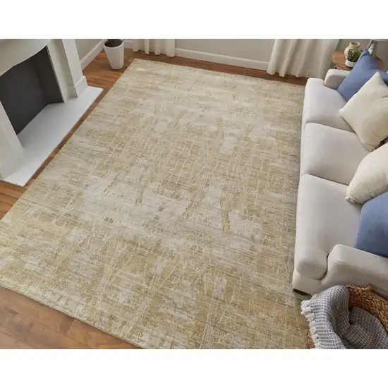 Yellow and Ivory Abstract Hand Woven Area Rug Photo 9