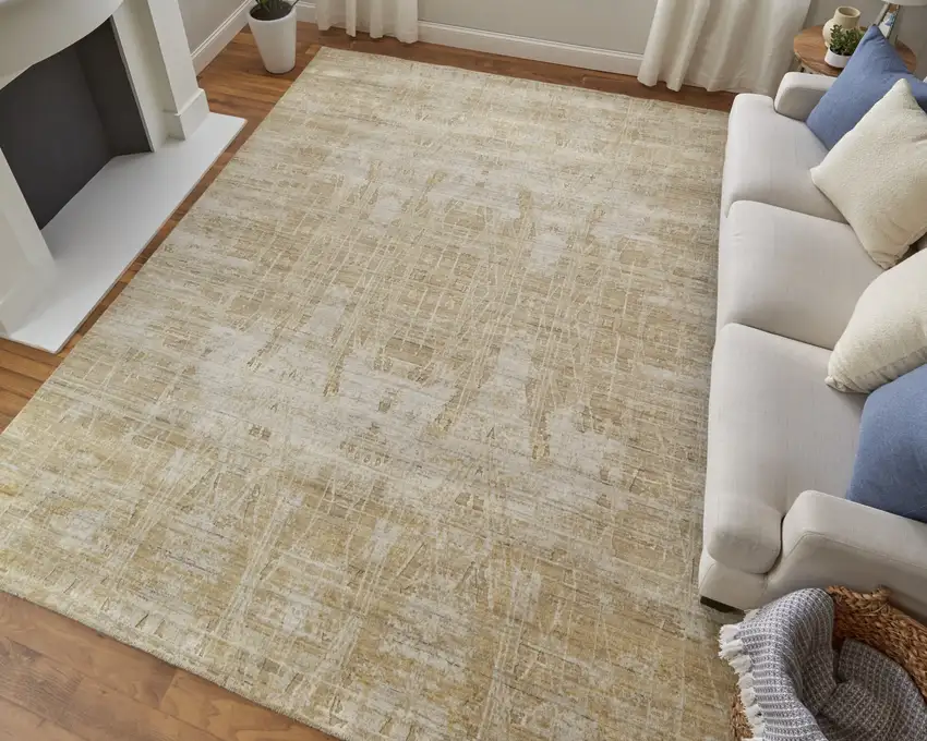 Yellow and Ivory Abstract Hand Woven Area Rug Photo 9