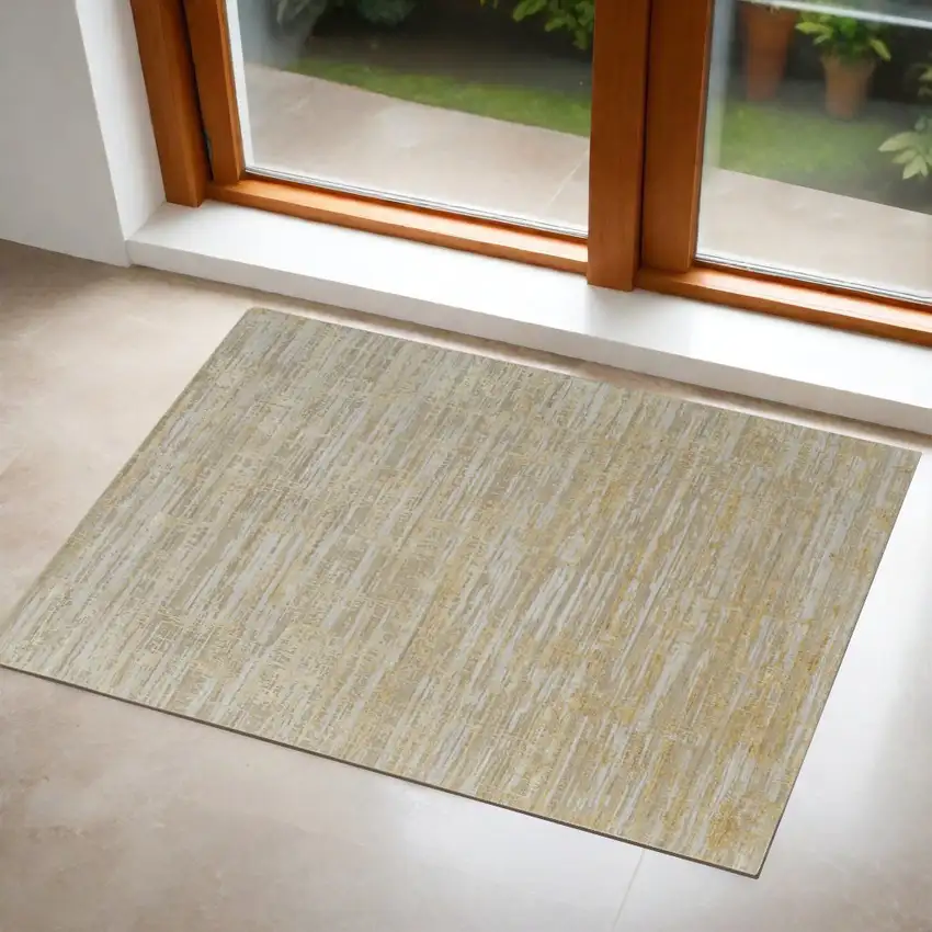 Yellow and Ivory Abstract Hand Woven Area Rug Photo 2