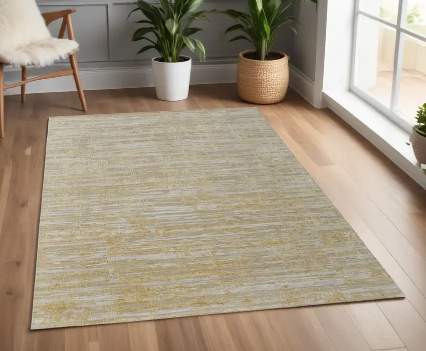 Yellow and Ivory Abstract Hand Woven Area Rug Photo 1