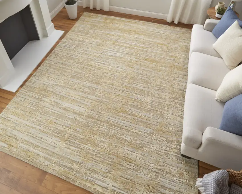 Yellow and Ivory Abstract Hand Woven Area Rug Photo 9