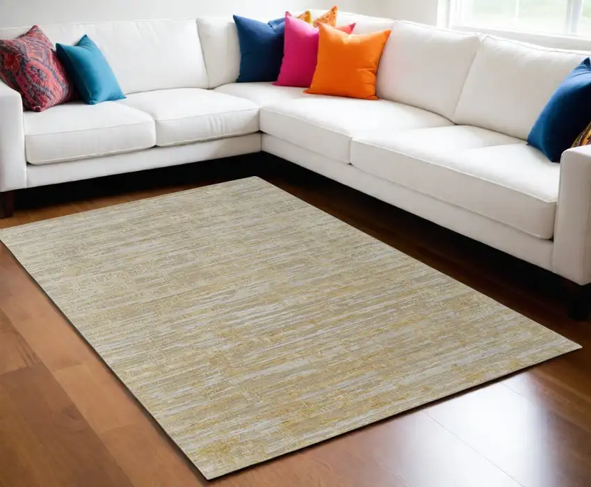 Yellow and Ivory Abstract Hand Woven Area Rug Photo 1