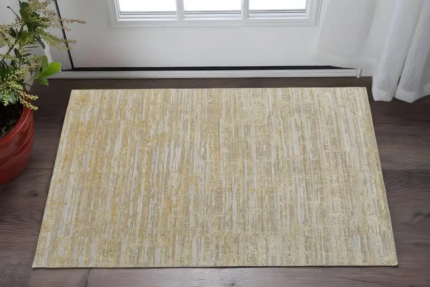 Yellow and Ivory Abstract Hand Woven Area Rug Photo 1