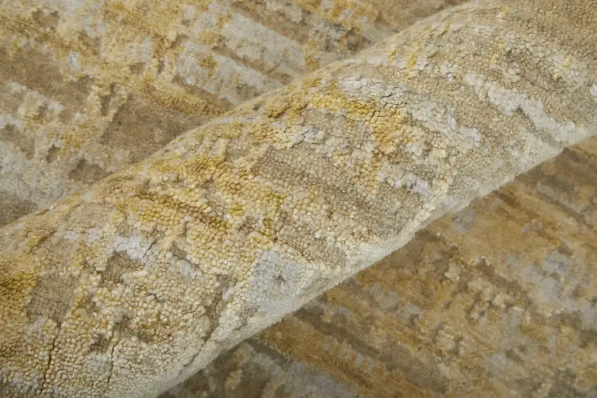 Yellow and Ivory Abstract Hand Woven Area Rug Photo 9