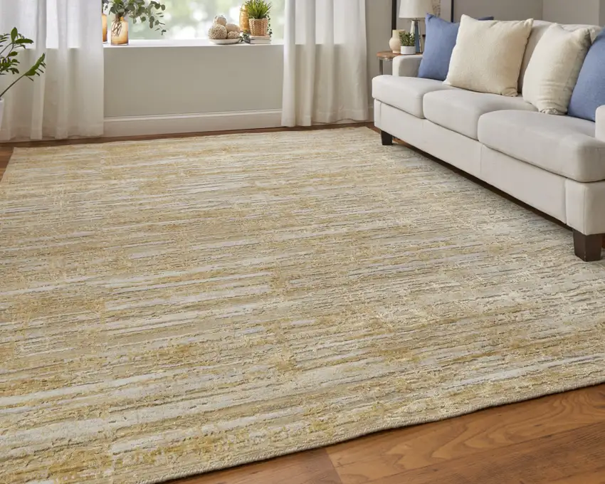 Yellow and Ivory Abstract Hand Woven Area Rug Photo 8