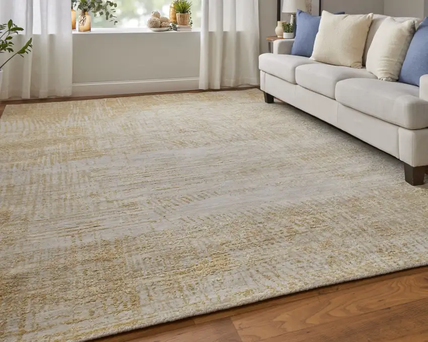 Yellow and Ivory Abstract Hand Woven Area Rug Photo 7