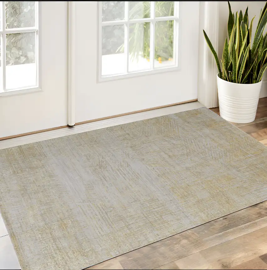 Yellow and Ivory Abstract Hand Woven Area Rug Photo 1