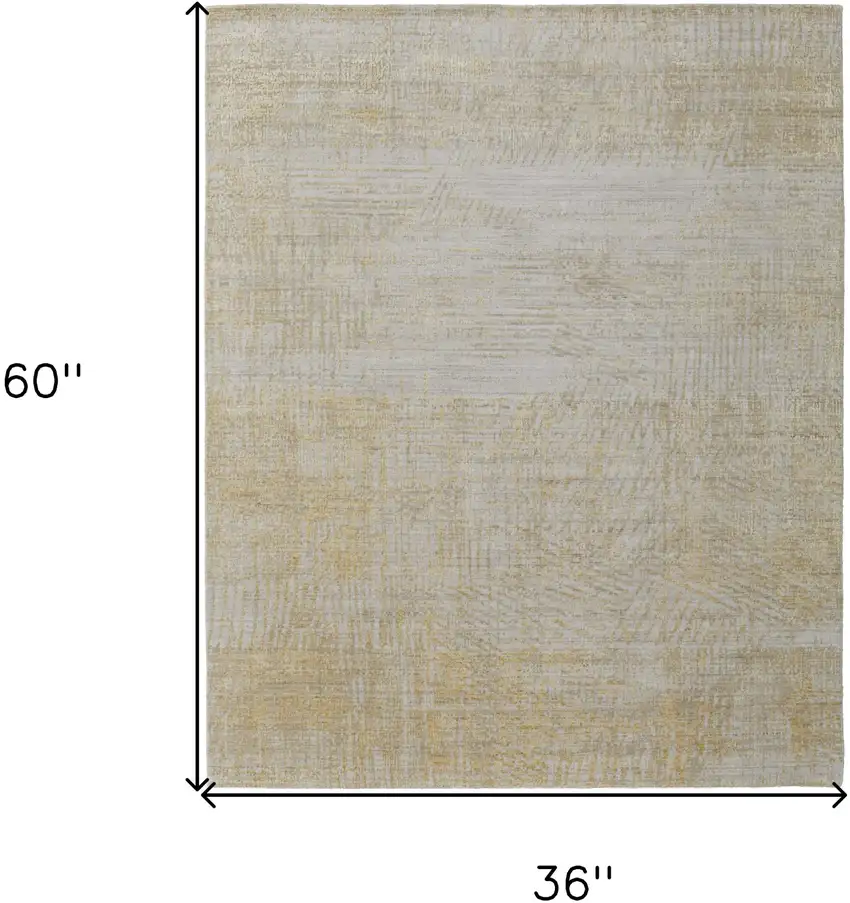 Yellow and Ivory Abstract Hand Woven Area Rug Photo 3